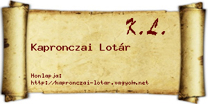 Kapronczai Lotár névjegykártya